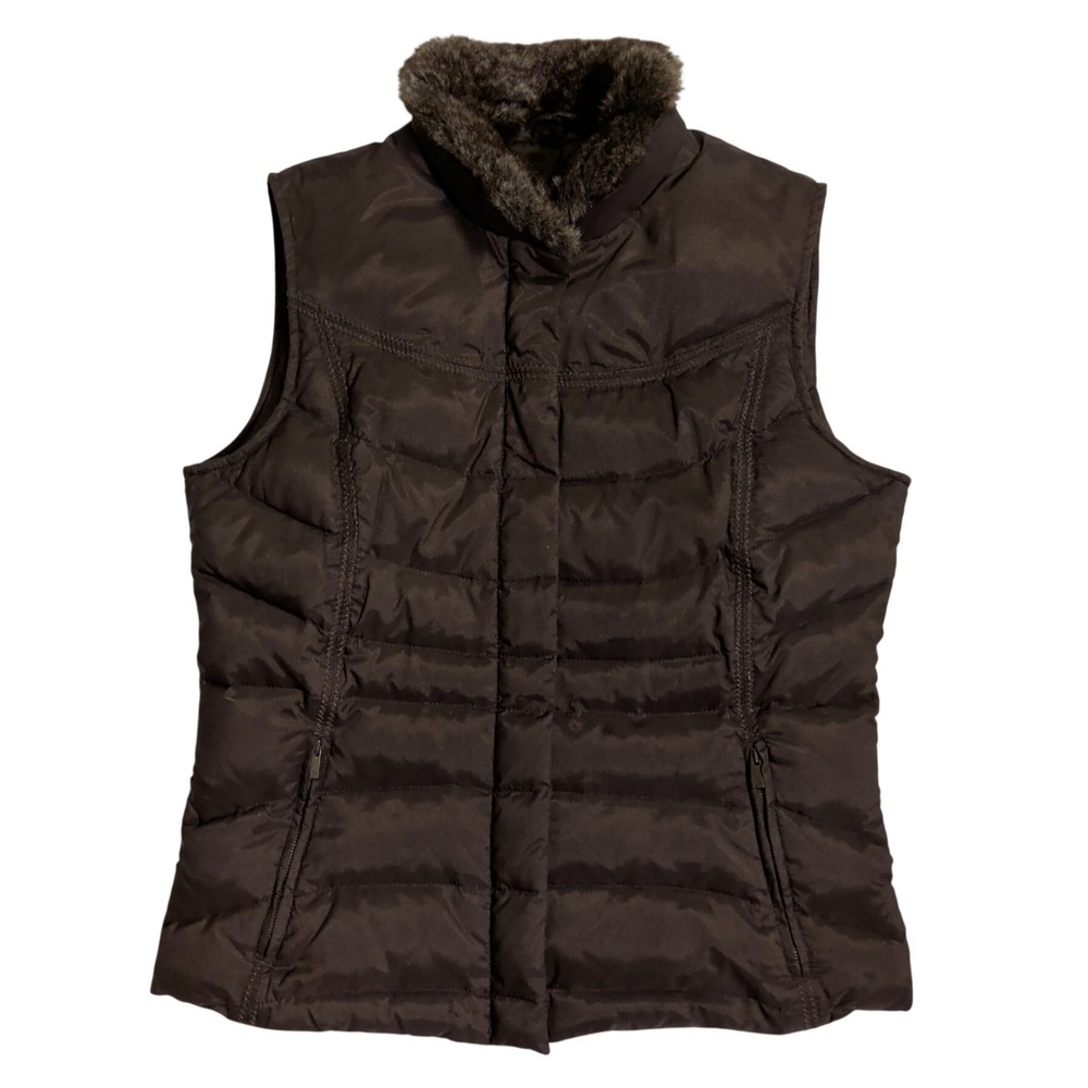 Eddie Bauer Goose Down Vest Womens Size M Quilted Puffer Faux Fur Collared Zip